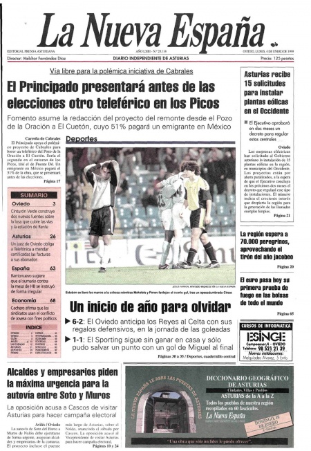 Portada Lunes 4 de  de 1999