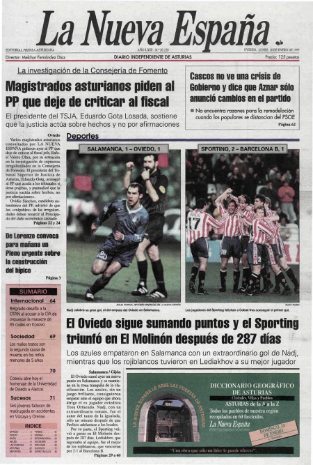 Portada Lunes 18 de  de 1999