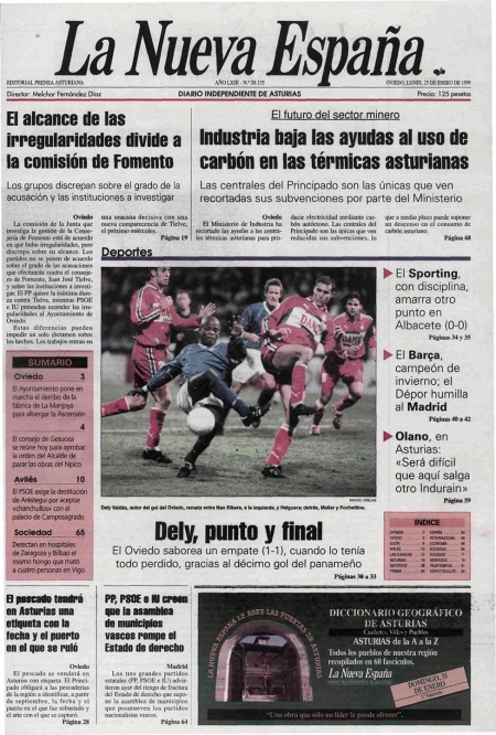Portada Lunes 25 de  de 1999