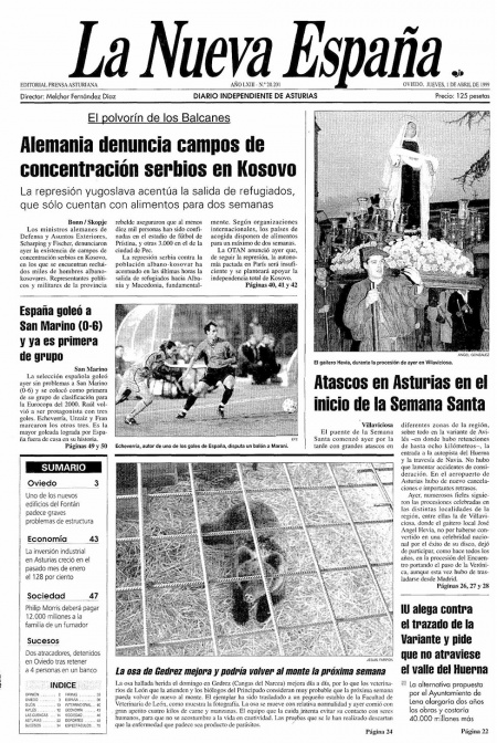 Portada Jueves 1 de  de 1999