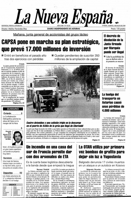 Portada Martes 4 de  de 1999