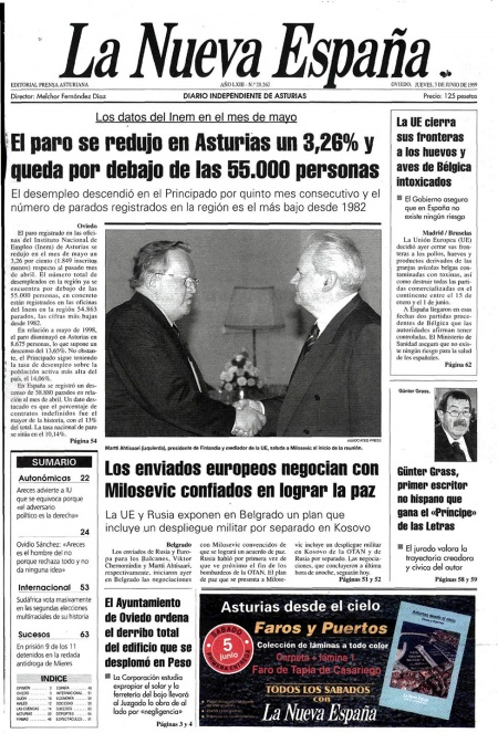 Portada Jueves 3 de  de 1999