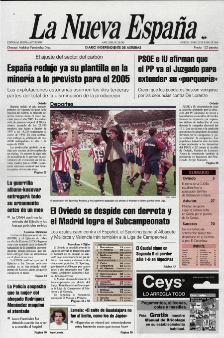 Portada Lunes 21 de  de 1999