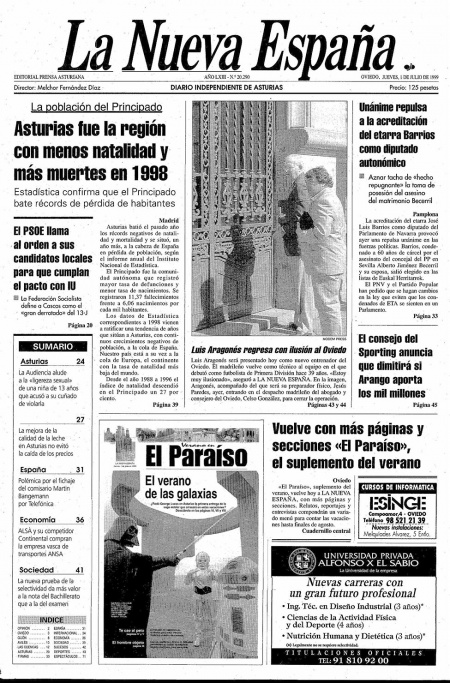 Portada Jueves 1 de  de 1999