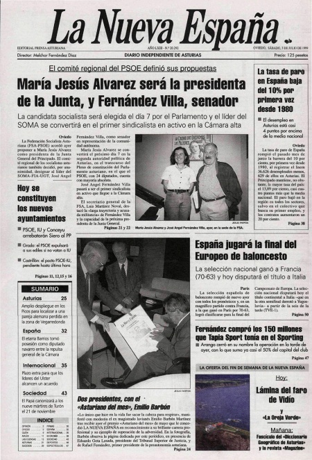 Portada Sábado 3 de  de 1999
