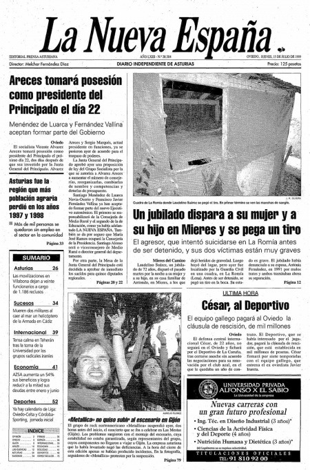 Portada Jueves 15 de  de 1999
