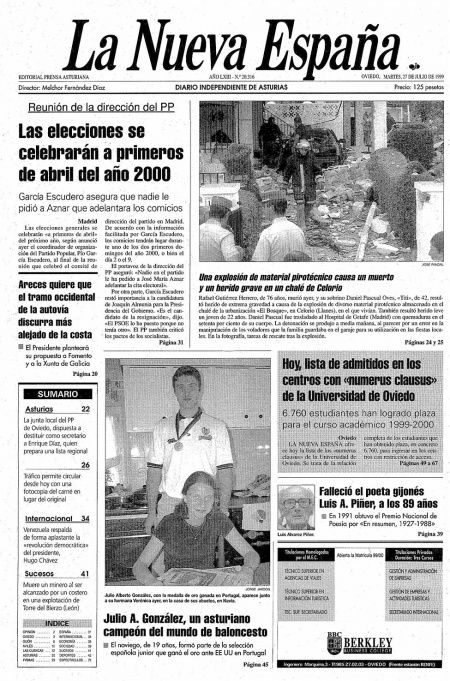 Portada Martes 27 de  de 1999