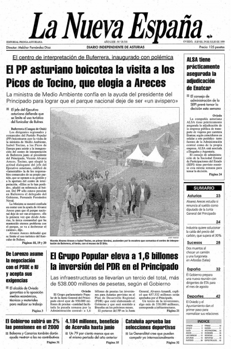 Portada Jueves 29 de  de 1999