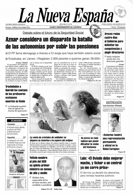 Portada Martes 10 de  de 1999