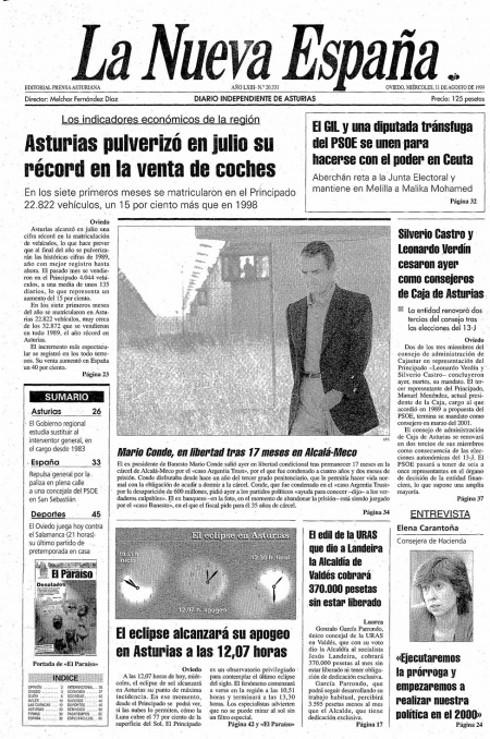Portada Miércoles 11 de  de 1999