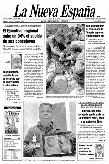 Portada Jueves 19 de  de 1999