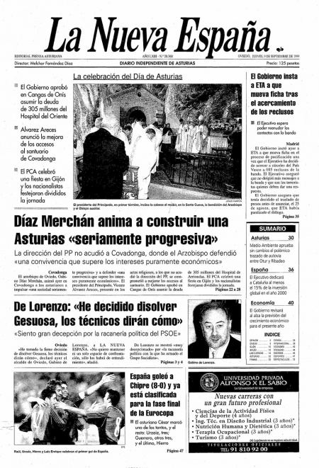 Portada Jueves 9 de  de 1999