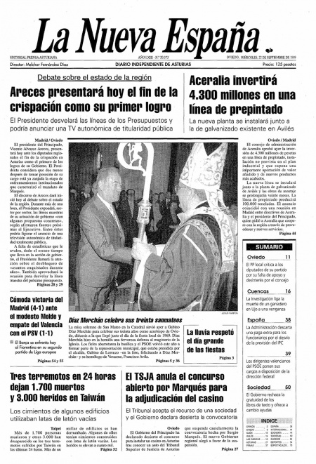 Portada Miércoles 22 de  de 1999