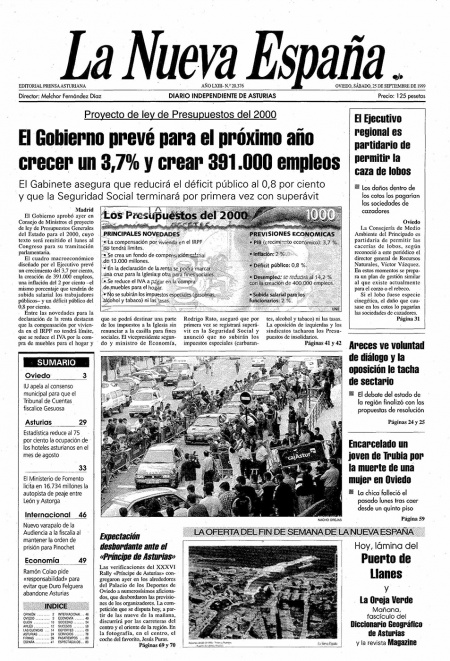 Portada Sábado 25 de  de 1999