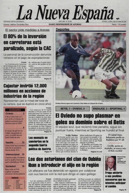 Portada Lunes 4 de Octubre de 1999
