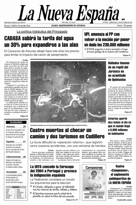 Portada Miércoles 13 de Octubre de 1999