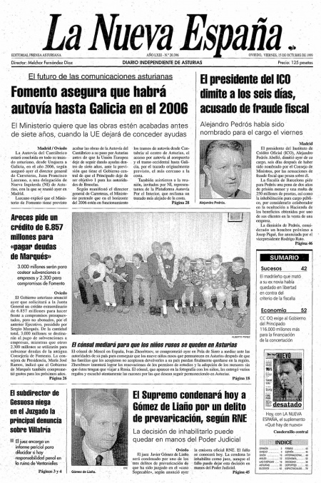 Portada Viernes 15 de Octubre de 1999