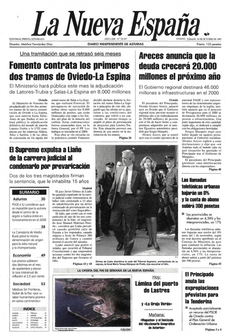 Portada Sábado 16 de Octubre de 1999