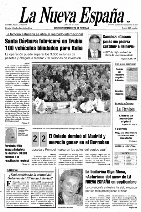Portada Domingo 17 de Octubre de 1999