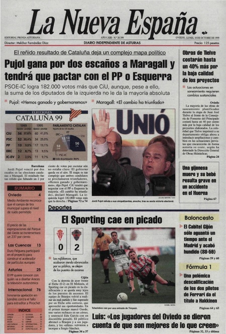 Portada Lunes 18 de Octubre de 1999