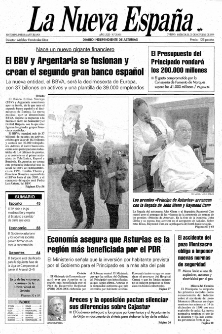 Portada Miércoles 20 de Octubre de 1999