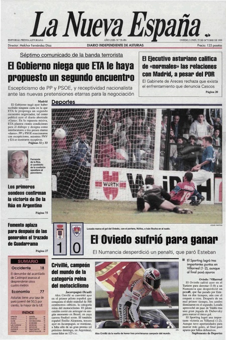 Portada Lunes 25 de Octubre de 1999