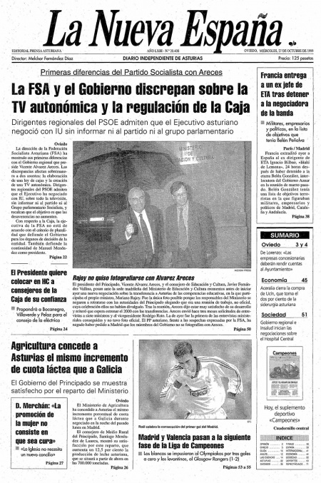 Portada Miércoles 27 de Octubre de 1999