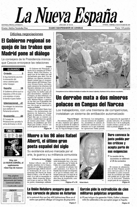 Portada Viernes 29 de Octubre de 1999