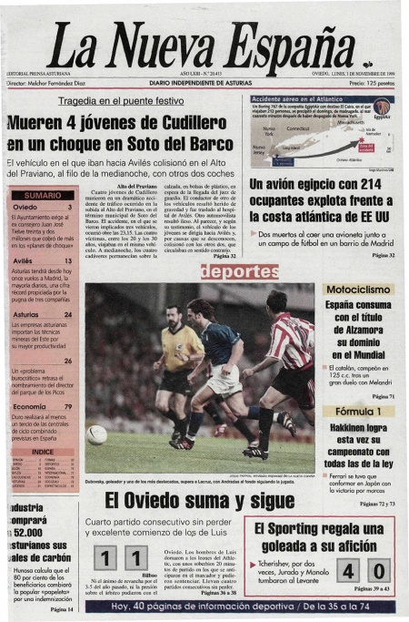 Portada Lunes 1 de Noviembre de 1999