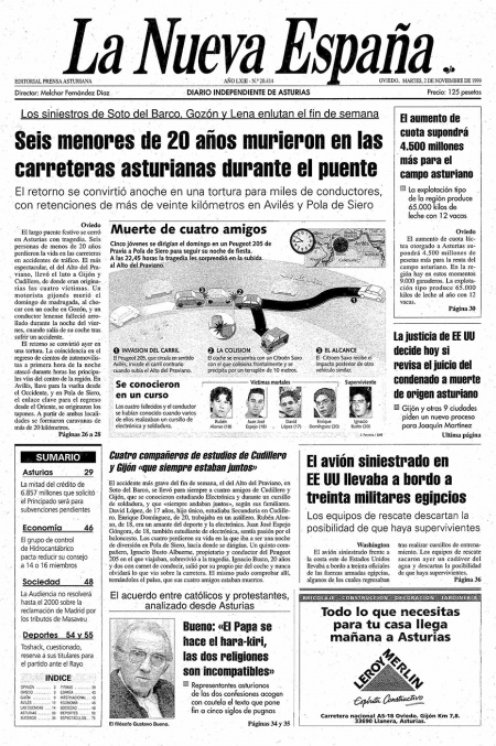 Portada Martes 2 de Noviembre de 1999