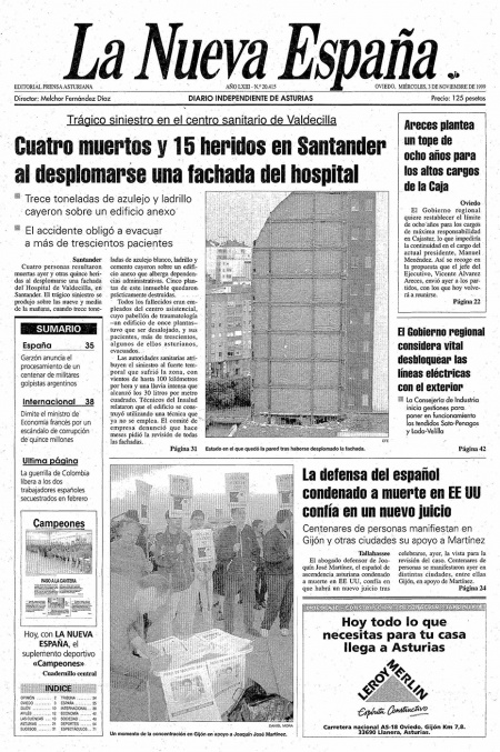 Portada Miércoles 3 de Noviembre de 1999