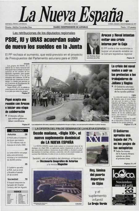 Portada Sábado 6 de Noviembre de 1999