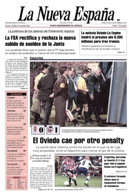 Portada Lunes 8 de Noviembre de 1999