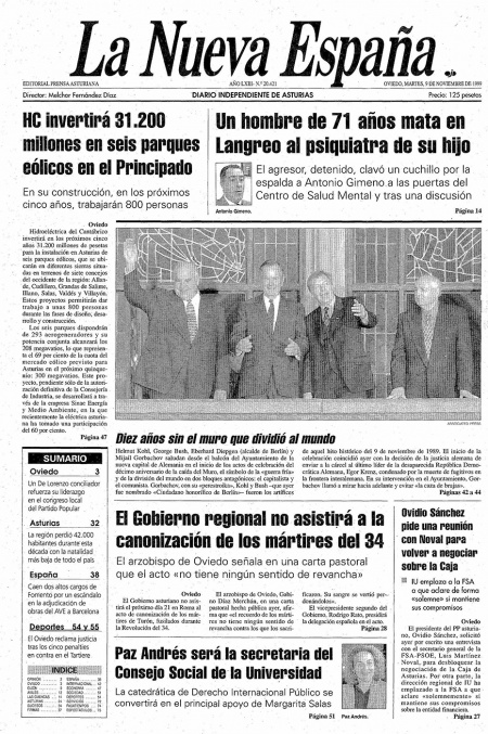 Portada Martes 9 de Noviembre de 1999