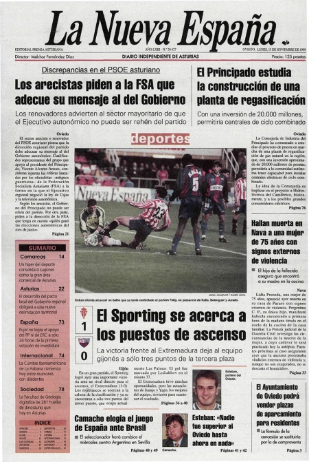 Portada Lunes 15 de Noviembre de 1999