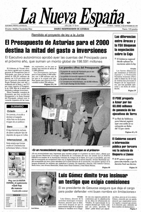 Portada Viernes 19 de Noviembre de 1999