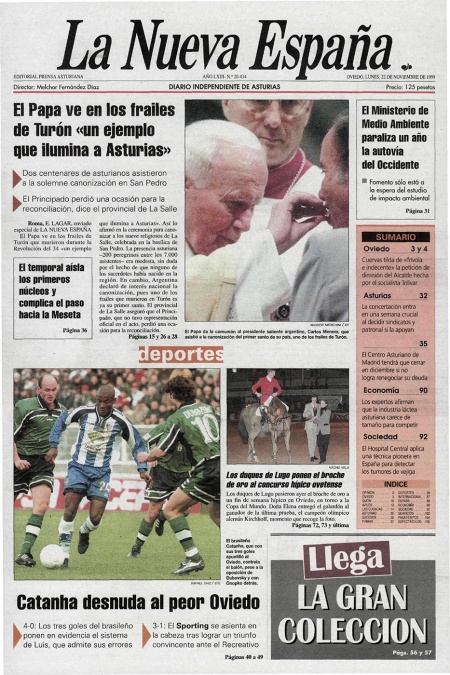 Portada Lunes 22 de Noviembre de 1999