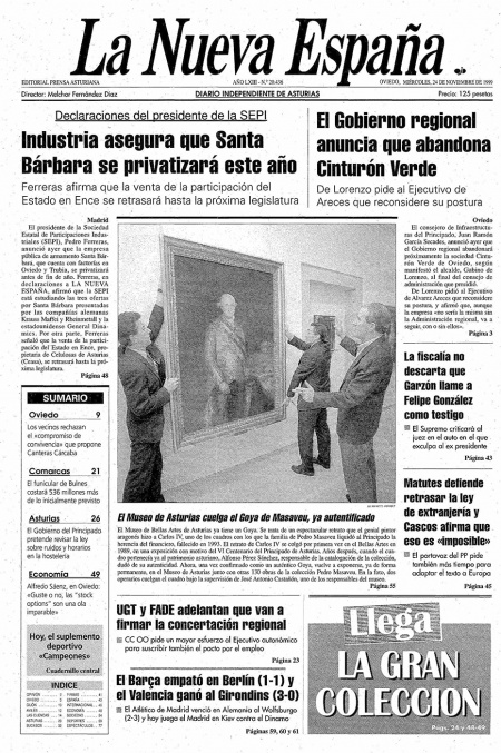 Portada Miércoles 24 de Noviembre de 1999