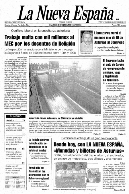 Portada Viernes 26 de Noviembre de 1999