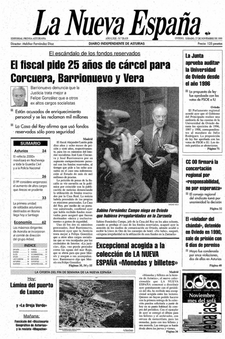 Portada Sábado 27 de Noviembre de 1999