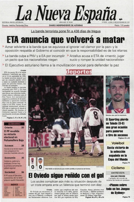 Portada Lunes 29 de Noviembre de 1999