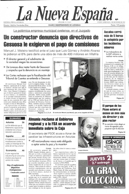 Portada Miércoles 1 de Diciembre de 1999