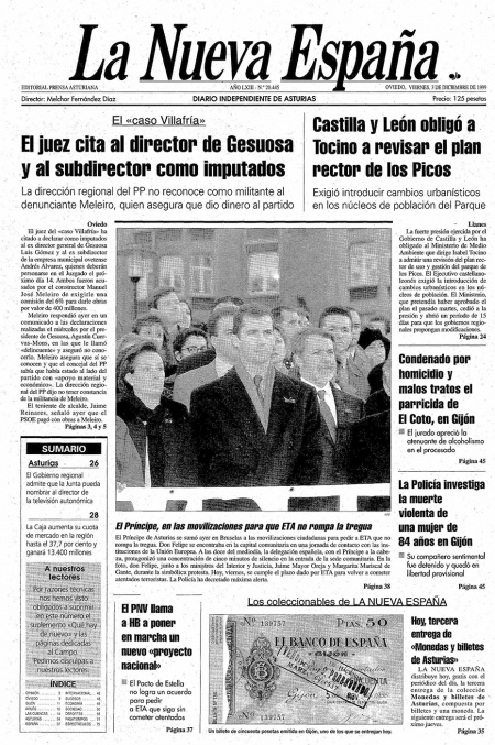Portada Viernes 3 de Diciembre de 1999