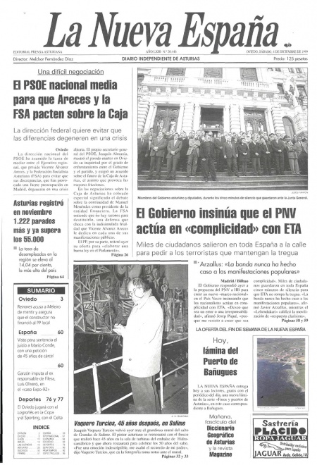Portada Sábado 4 de Diciembre de 1999