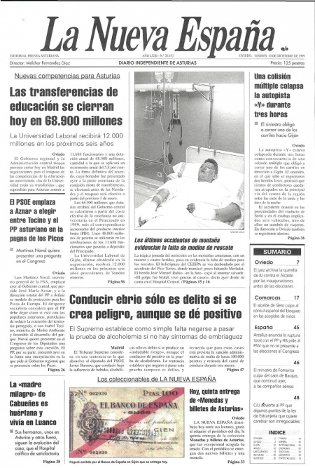 Portada Viernes 10 de Diciembre de 1999