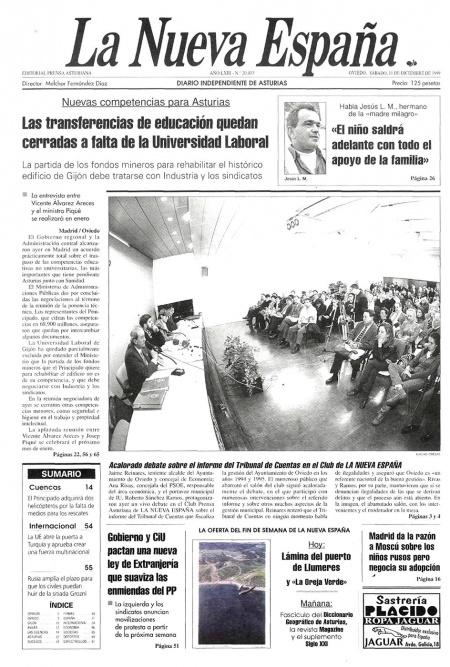 Portada Sábado 11 de Diciembre de 1999