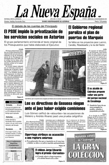 Portada Miércoles 15 de Diciembre de 1999