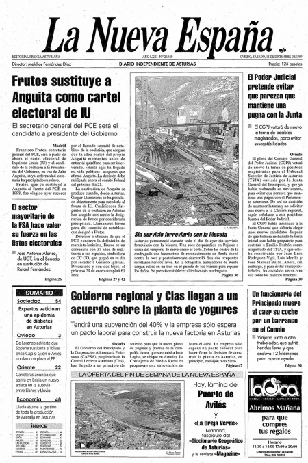 Portada Sábado 18 de Diciembre de 1999