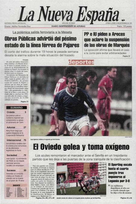Portada Lunes 20 de Diciembre de 1999