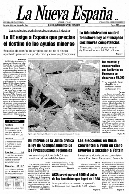 Portada Martes 21 de Diciembre de 1999
